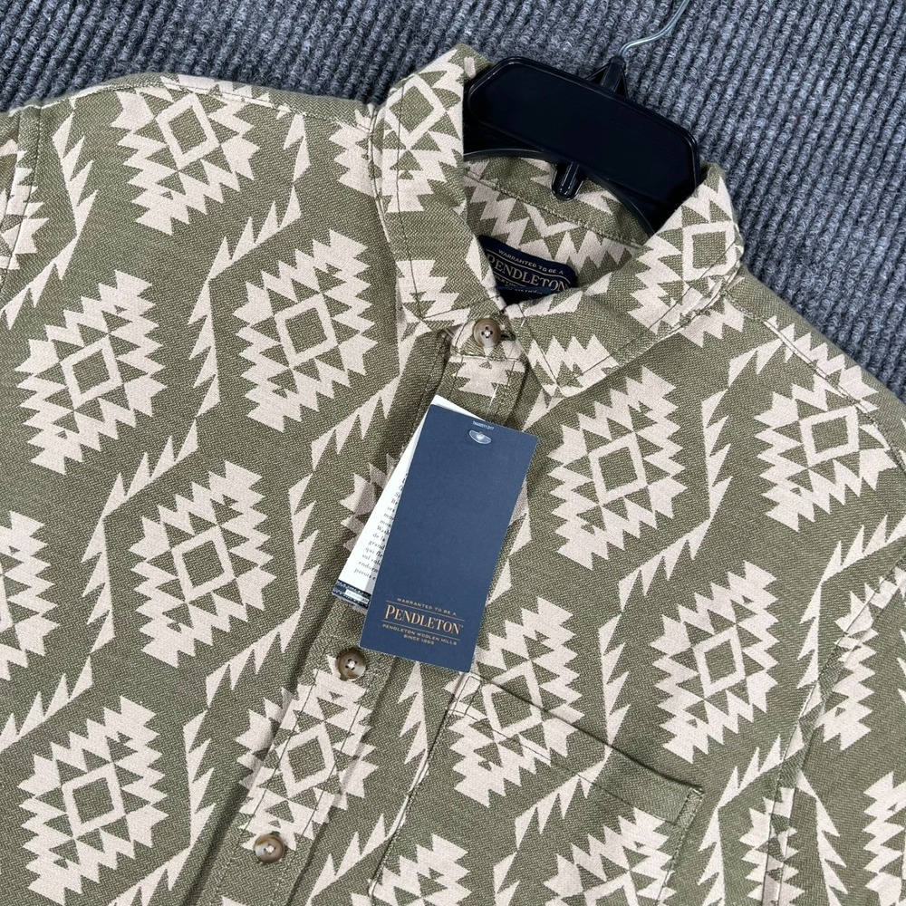 Pendleton Shirt Mens Large Green Geometric Short Sleeve Button Up Casual New 2